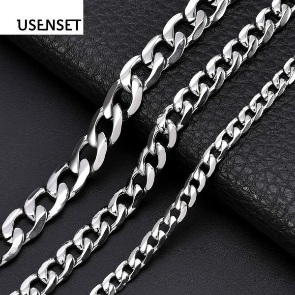 

5mm 7mm 9mm polished stainless steel miami necklace cuban link chain punk hip hop men 's jewelry usenset, Silver