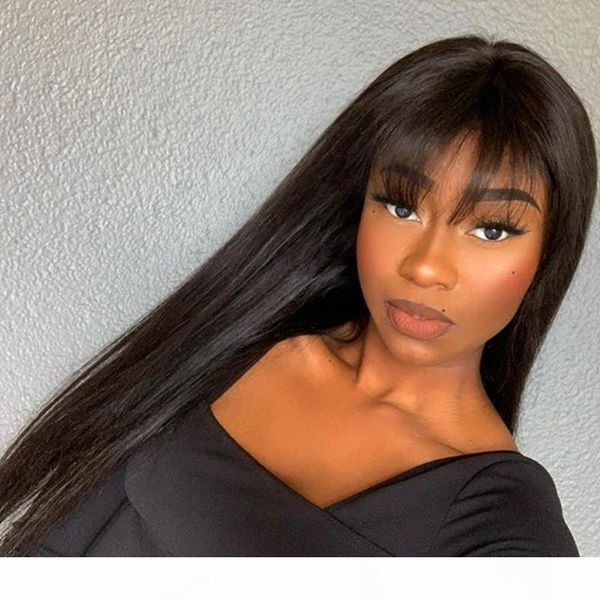 

silky straight lace front 180density human hair wigs fringe wigs glueless full lace peruvian human hair for black women, Black;brown