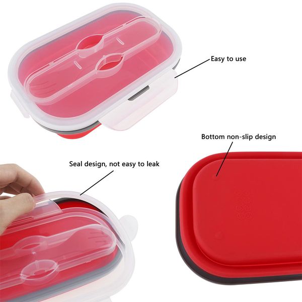 

4 colors silicone 800ml scalable folding lunchbox bento box with thickening card buckle and three purpose tableware bbyecx packing2010