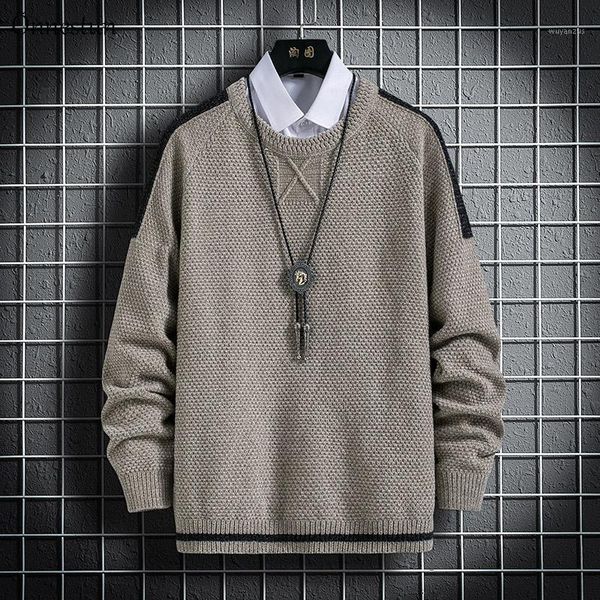 

onnestun warm sweater men new plus size winter men's sweater knitted pullover casual long sleeve round neck simple man1, White;black
