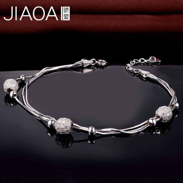 

японский и корейский моды элегантные ювелирные изделия стерлингового серебра s925 двойная цепь с инкрустацией цирконами бисером полный алмаз, Golden;silver