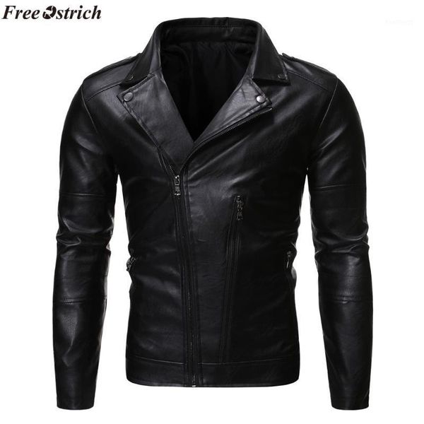 

ostrich new jacket men's autumn winter casual long sleeve solid thicken hooded leather jacket zipper1, Black;brown