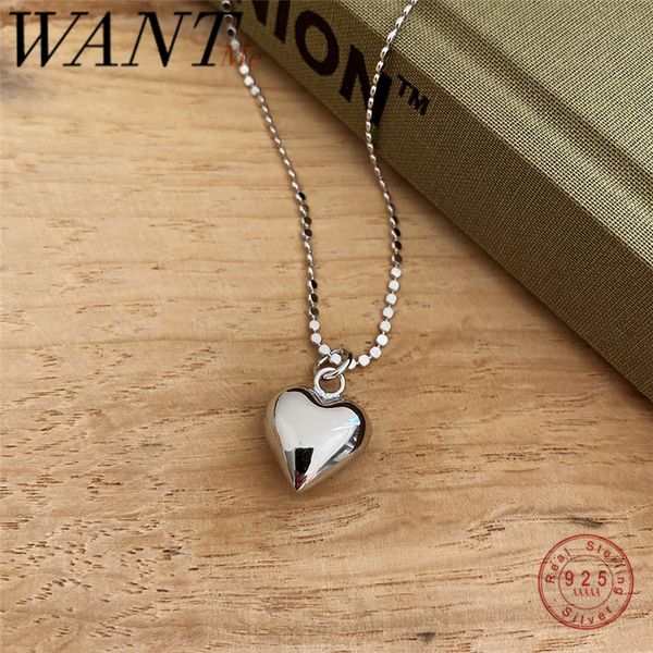 

wantme punk real 925 sterling silver minimalist 3d love bead baroque chain pendant necklace for women rock hip hop jewelry gift q0531