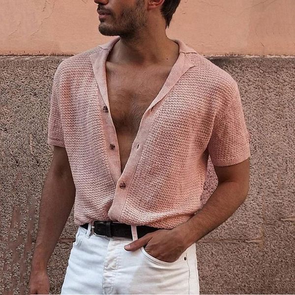 

men's shirt solid color turndown street casual button-down short sleeve casual fashion comfortable pink yellow b3wd#, White;black