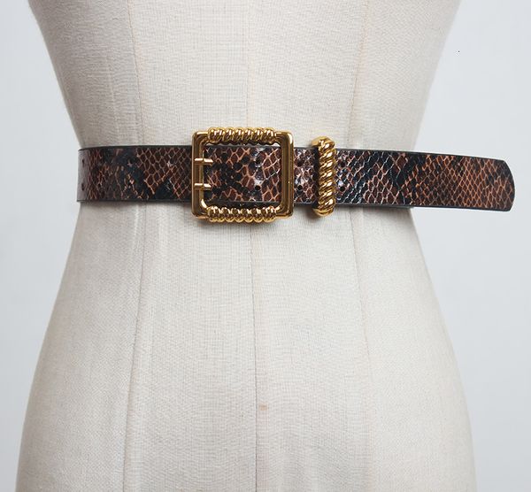 

women's runway fashion snakeskin pu leather cummerbunds female vintage dress corsets waistband belts decoration wide belt r3350 j1209, Black;brown