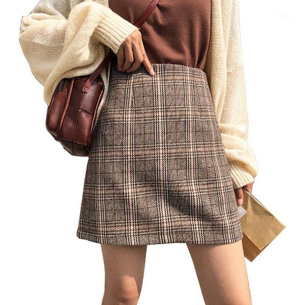 

women's high waist plaid skirt woolen skirt short 2019 casual1, Black
