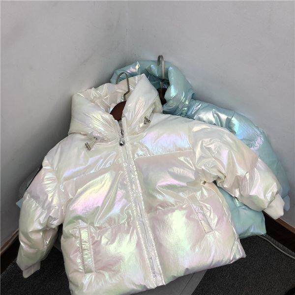 

off season down jacket, colorful laser, boys girls, extra thick winter children's and girls' coats, Blue;gray