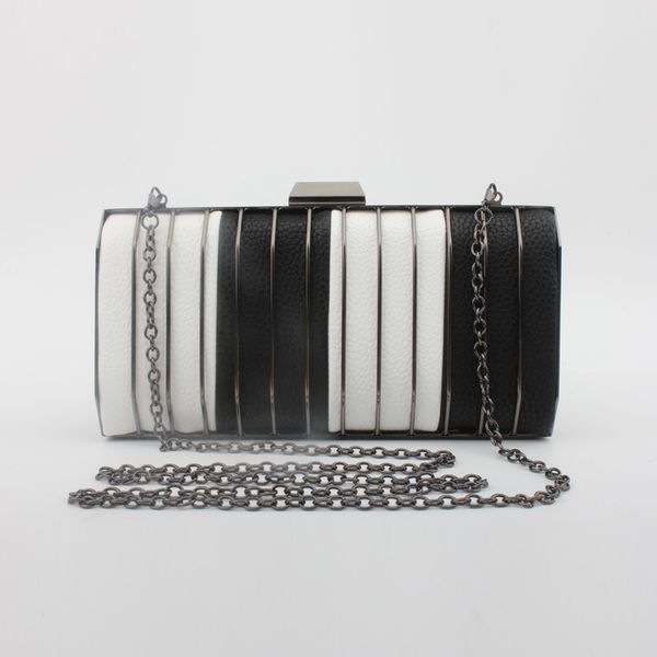 

2020 новая мода cultch сумка женская кожа pu crossbody сумка партии женщин вечерние сумки металл черный белый цвет полосатые кошельки