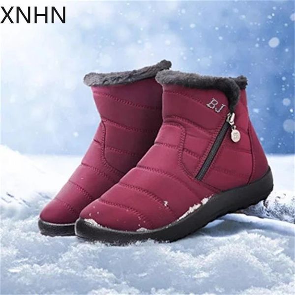 

women snow boots dropshipping 2020 winter plush casual waterproof plat zipper ankle boots soft plus size female, Black