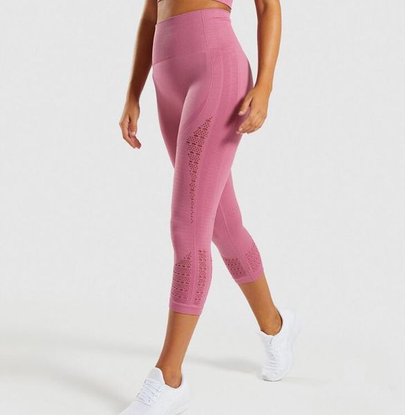 

new women's hollow-out seamless yoga leggings high waist gym leggings running sports pants fitness workout calf length, White;red