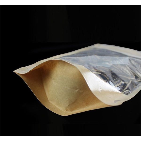 

kraft paper zipper lock food packing bags reusable plastic front transparent stand up pouch gift candy baking s jlldhg eatout