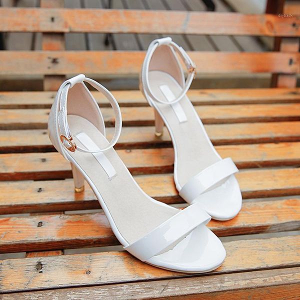 

sandals fashion women ankle strap buckle patent leather thin high heel open toe zip luxury wedding party shoes ladies female1, Black