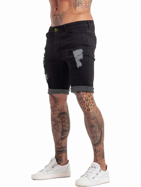 

men rolled hem ripped denim shorts e2b1#, Blue