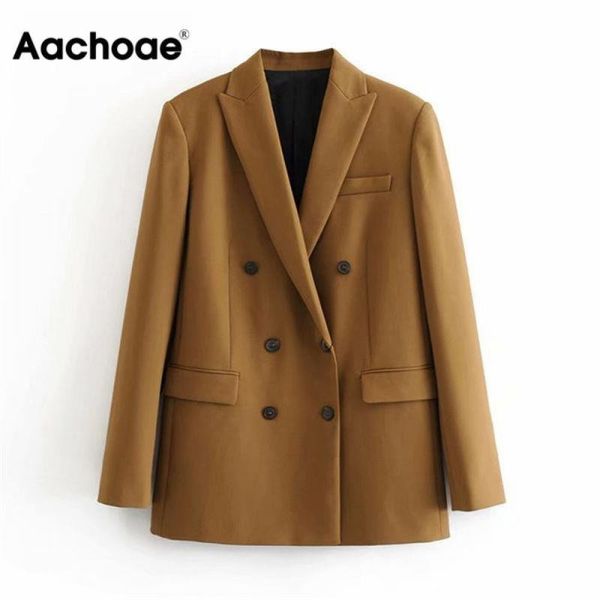 

women's suits & blazers aachoae women elegant long sleeve double breasted blazer jacket casual solid female chic lady office suit outwe, White;black