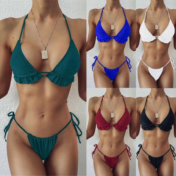 

two piece solid color sets plus size beachwear sandy beach bikini swimsuit women#35, Black;white