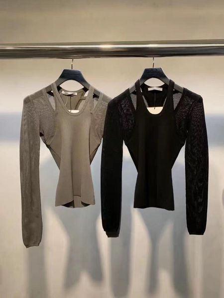

women's blouses & shirts 2021 autumn and winter slim-fit vest fake two-piece long-sleeve knitwear-style women goth, White