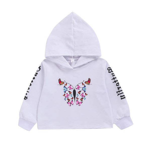 

children's long sleeve butterfly print hoodie girl's white pullover princess sport style long sleeve top, Blue