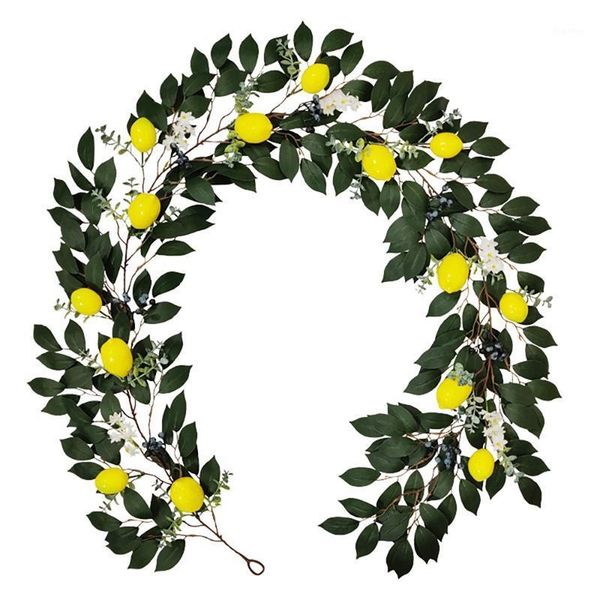 

spring vine with artificial lemons, green leaves, summer fall garland ivy for front door wall wedding home decor1