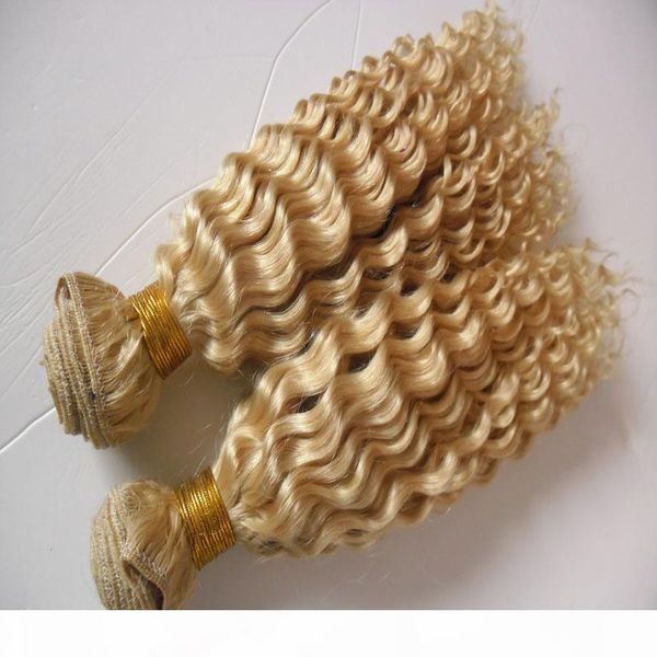 

#613 bleach blonde brazilian curly virgin human hair weave 2pcs lot double weft quality,no shedding, tangle fre brazilian hair weave bundles, Black