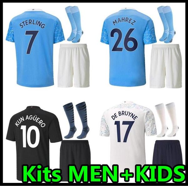 

20 21 city soccer jersey kits 2020 2021 man sterling football shirt kun aguero de bruyne gesus bernardo mahrez rodrigo men + kids kit, Black