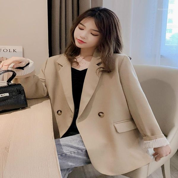 

women's suits & blazers blazer women elegant crimping full sleeve outerwear notched pocket office casual korean1, White;black