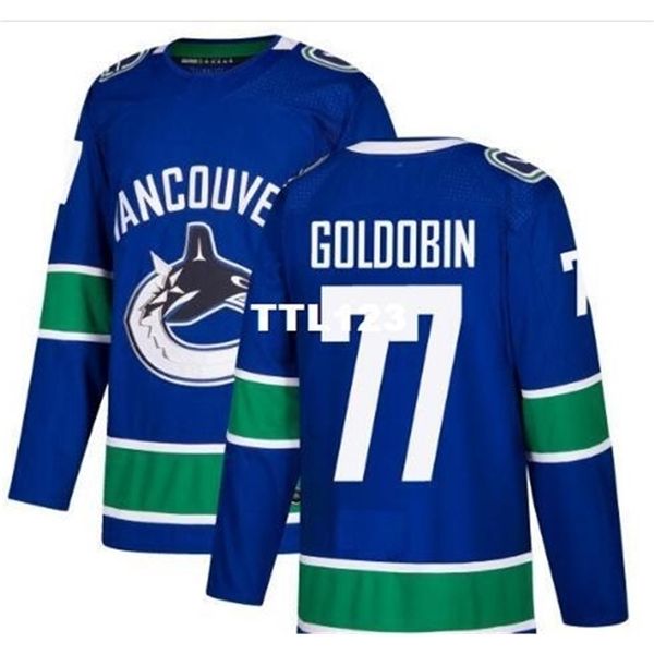 

real 421 real full embroidery 2017-2018 season vancouver canucks #77 nikolay goldobin jersey or custom any name or number hockey jersey, Black