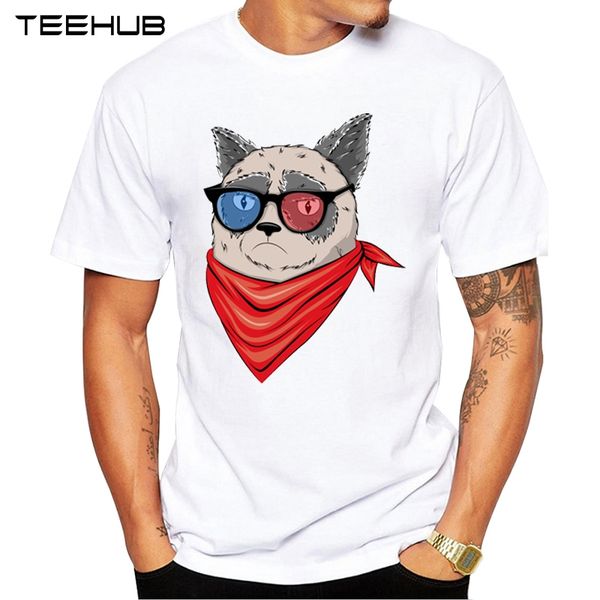 

teehub мода cat со стеклом мужчины t-shirt hipster adventure cat printed топы с коротким рукавом тройник прохладный футболки спорт с капюшон