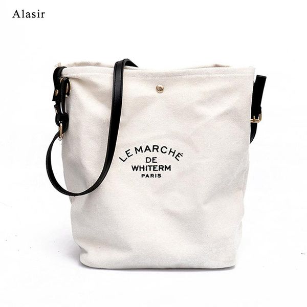 

alasir canvas bag women shoulder bag fashion crossbody artsy letter bucket simple for girl student shoulder