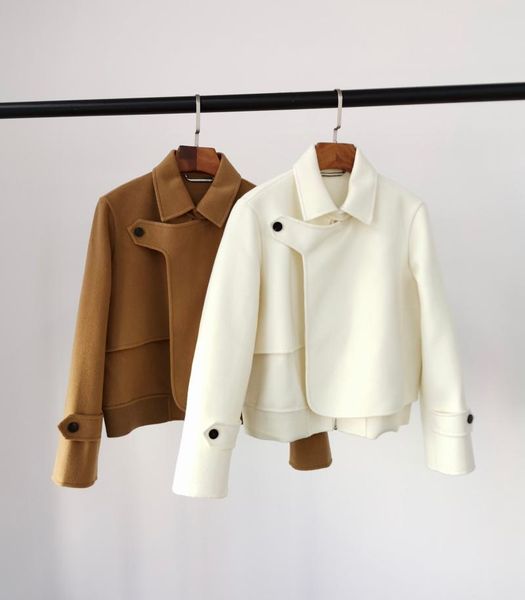 

2020 new ladies fashion long sleeve lapel solid color short cashmere coat 0831, Black;brown
