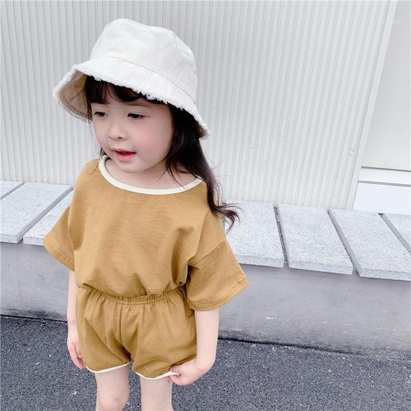 

clothing sets boys girls cotton casual 2 pcs kids solid color short sleeve t shirt and shorts clothes sets1, White