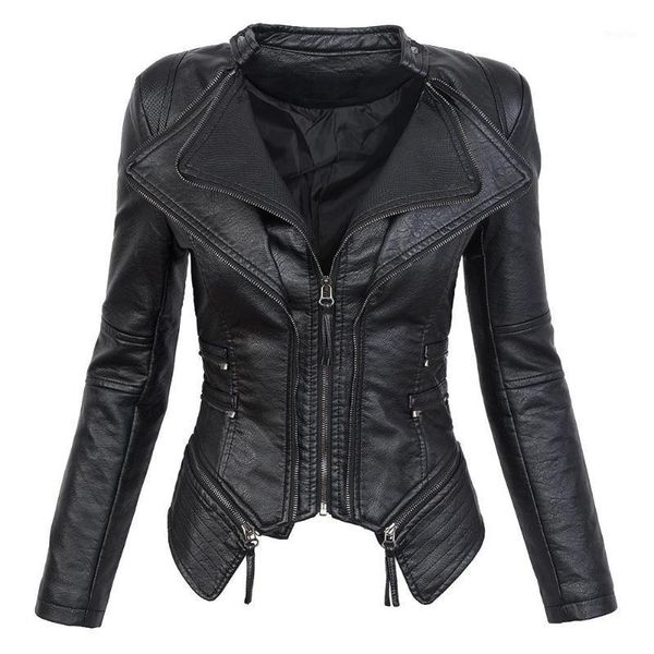 

2018 autumn women pu leather jackets sweet female zipper faux femme outwear motorcycle coat black slim cool lady 1, Black;brown