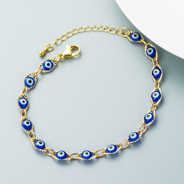 

creativity handmade blue evil eye beads copper chain bracelet for women gift, Black