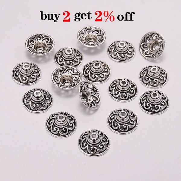 

20pcs lot 14.5mm tibetan round sun flower loose sparer end beads caps for diy jewelry making findings accessories h bbyrby, Silver