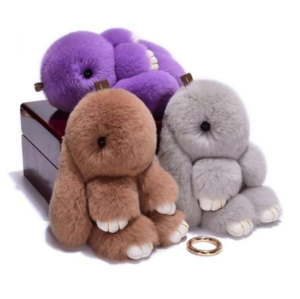 

cute bunny keychains 20cm fluffy pompom fur rabbit keychain llaveros mujer car bag pendants 15 colors, Silver