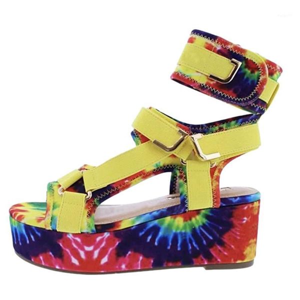 

sandals summer platform for women open toe ankle strap printed high heels beach shoes plus size 35-43 femmes sandales g51, Black