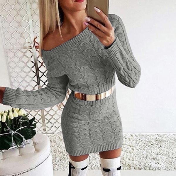 

bodycon mini sweater dress women 2021 knitwear autumn casual fashion casual dresses winter black yellow white warm knitted dress, Black;gray