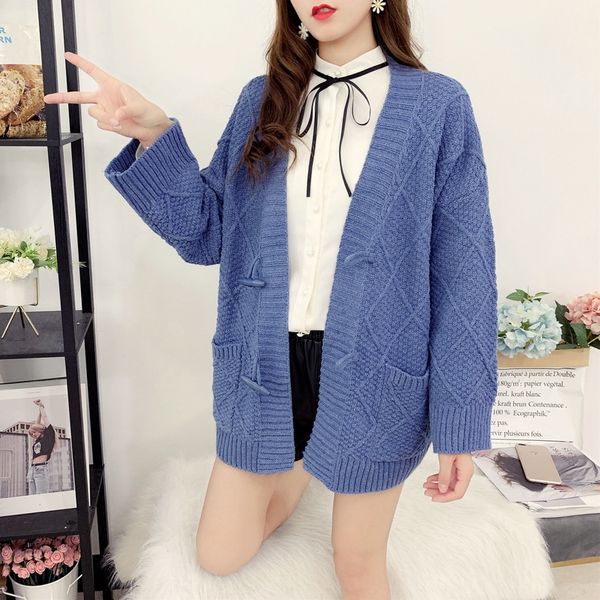 

very fairy sweater coat knitwear coat knitwearwomen's cardigan spring and autumn new loose and versatile lazy style thickened knitwear, White;black