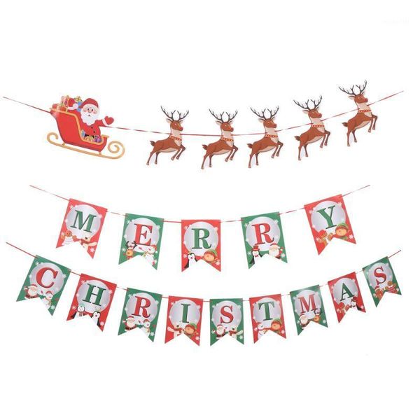 

christmas decorations 2pcs durable merry elk party supplies bunting hanging pennant flag for home1