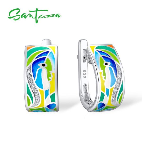

santuzza silver earrings for women 925 sterling silver face earrings white cz stones fashion jewelry colorful enamel handmade 210202, Golden;silver