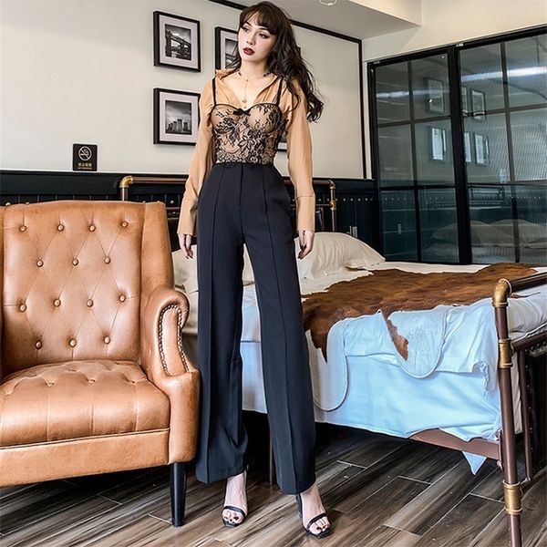 

2021 le palais vintage spring summer new classic high waist drape smoke solid all female fashion games full length pants y9k6, Black;white