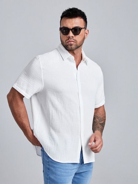 

extended sizes men solid button up shirt t3lm#, White;black
