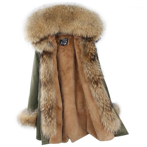 

2017 brand winter jacket women real fur coat long big natural detachable raccoon fur collar thick warm lined parka outwear1, Black