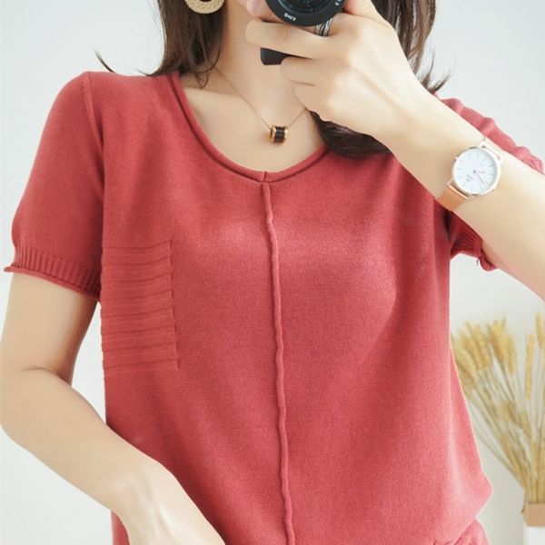 

smpevrg pure cotton knitted sweater female pullovers v-neck short sleeve thin loose pullover women sweater jumper knit soft y200116, White;black