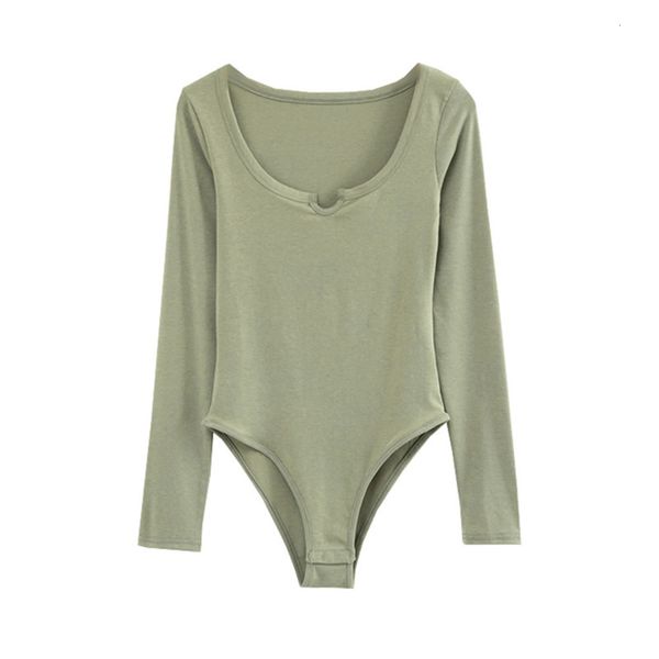 

bottomed u-neck long sleeve wind tight t-shirt bodysuit small slim ins versatile low chest top, Black;gray