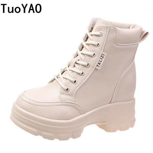 

autumn chunky boots 2020 new women's round toe thick bottom winter boots ankle black platform short woman 8cm heels1