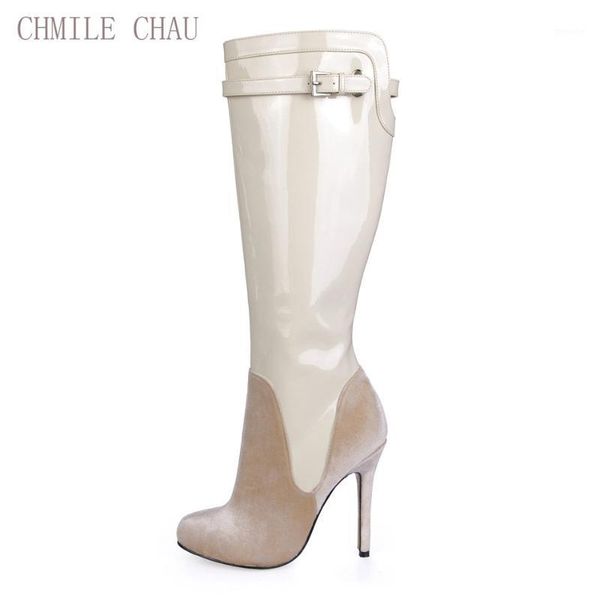 

boots chmile chau apricot party shoes women stiletto high heels buckle ladies knee-high zapatos mujer plus size 0640cbt-o31, Black