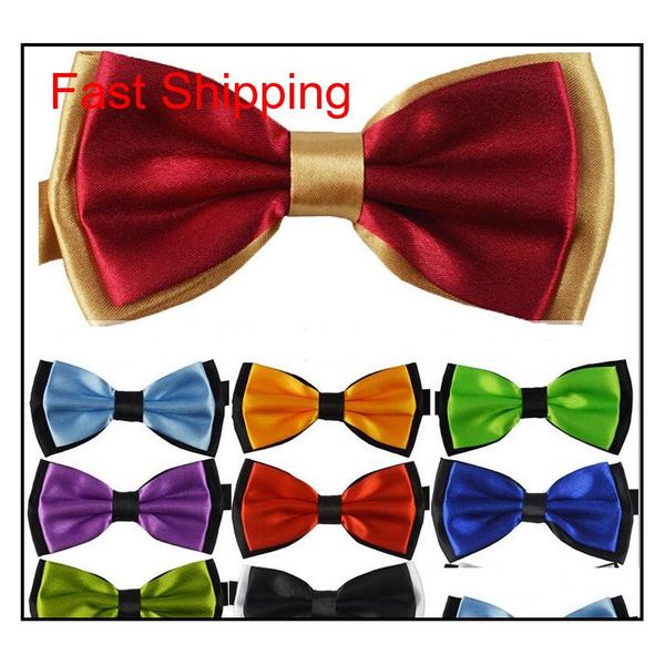 

2017 new fashion solid color double-layer new novelty men's unique tuxedo bowtie bow tie necktie hhfa4, Black;gray