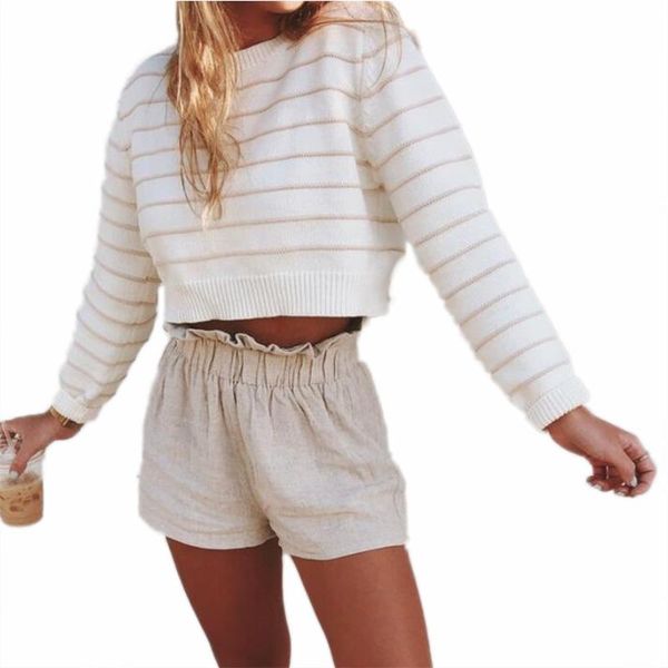 

knitted basic sweater pullover o neck striped crop long sleeves women autumn winter fashion casual warm soft, White;black