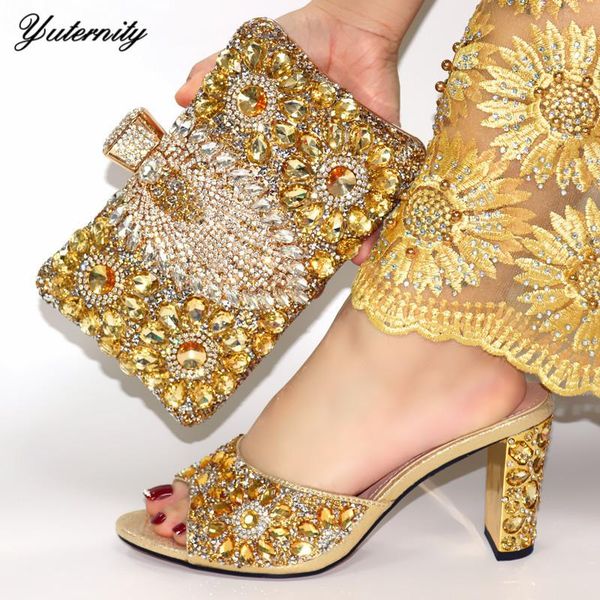 

dress shoes nigerian fashion gold color women and bags set african elegant pumps bag to match for wedding, Black