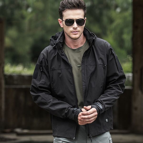 

army tactical jacket men waterproof windbreaker quick dry coat spring autumn hooded casual outwear kg-1377, Black;brown